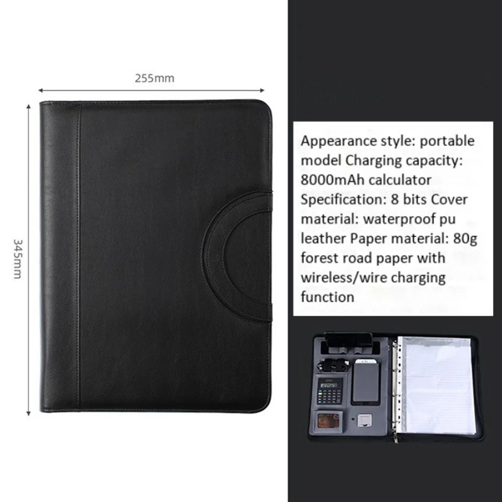 Business portable clutch bags wireless wired charger mobile phone tablet computer stand charging treasure calculator A4 notebook
