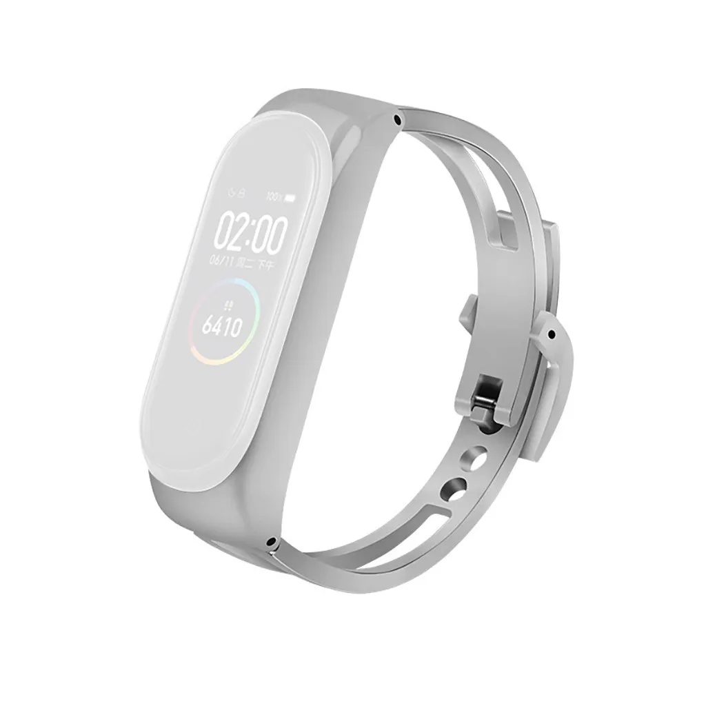 Серебристый Ouhaobin ремешок 120-210 мм для mi Band 4, металлический браслет, браслет на запястье, ремешок для Xiomi mi Band 3 4, ремешок 1014#2 - Цвет: Серебристый