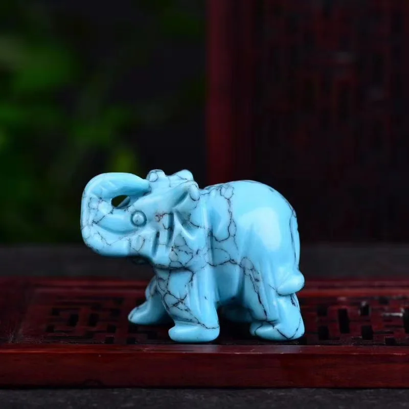 

1Pc Elephant Figurines Craft Carved Natural Stone turquoise Elephant Mini Animals Statue for Home Decor Chakra Healing