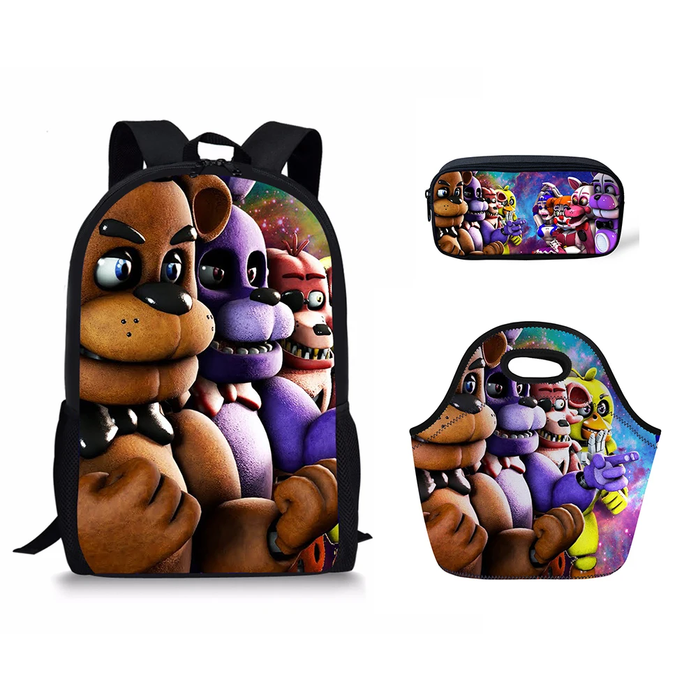 

HALYUNASC Fashion 3PCs/Set Kids School Backpack Five Nights at Freddys Pattern School Bags Cartoon Students Camping Bags Set