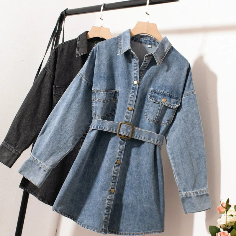 Denim Jackets Women's Coat 2020 Autumn for Women Jeans Single Breasted Coats Belt Female Feminine Clothing | Женская одежда
