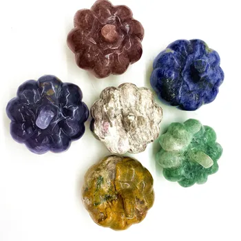 

Natural Quartz Crystal Carved Rainbow Fluorite Pumpkin Decoration Skulls Halloween pumpkin