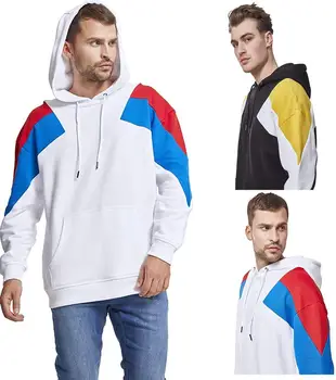 

Hooded Pullover New Hoodies Tracksuit Men Leisure Sportswear Men Sweatshirt Patchwork Solid color White Black