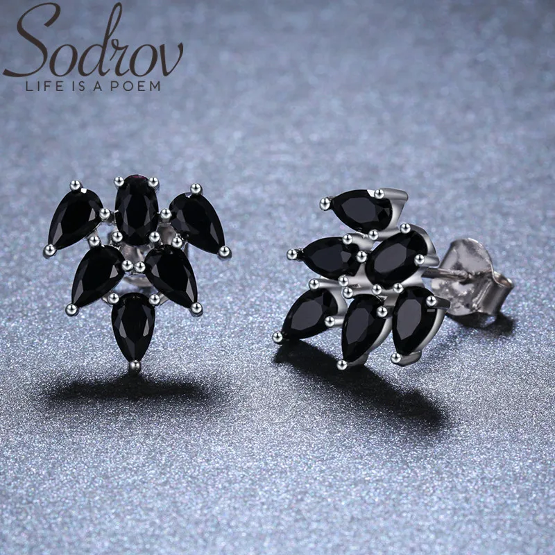 Женские серьги из серебра 2019 пробы с черной шпинелью | Украшения и аксессуары