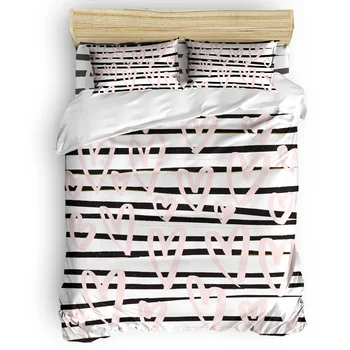 

Valentines Day Striped Background Pink Love Pattern Duvet Cover Set 3/4pcs Bedding Set Bed Sheet Pillowcases Cover Set
