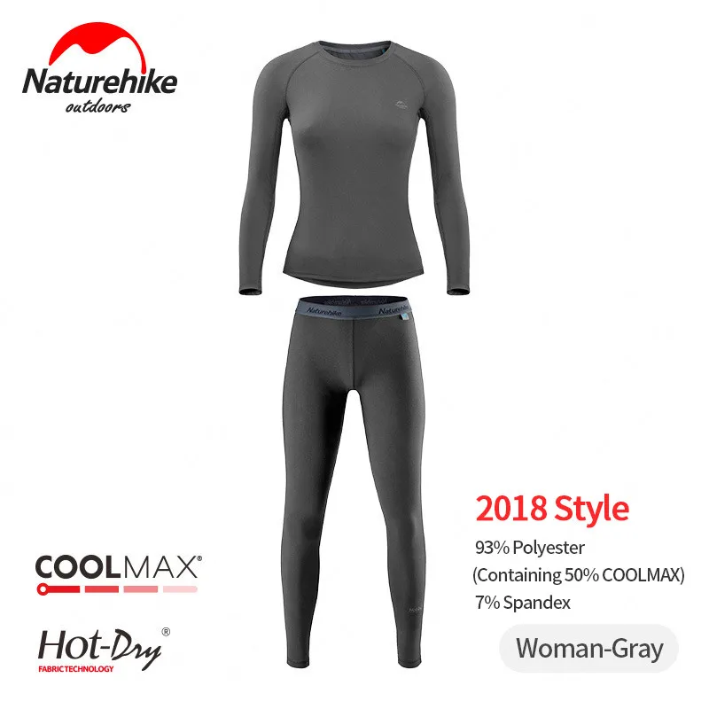 Woman-Gray Naturehike спортивное термобелье Coolmax быстросохнущая ткань для катания на лыжах осенняя одежда Спортивное нижнее белье Впитывающее нижнее белье для дома - Цвет: Woman-Gray