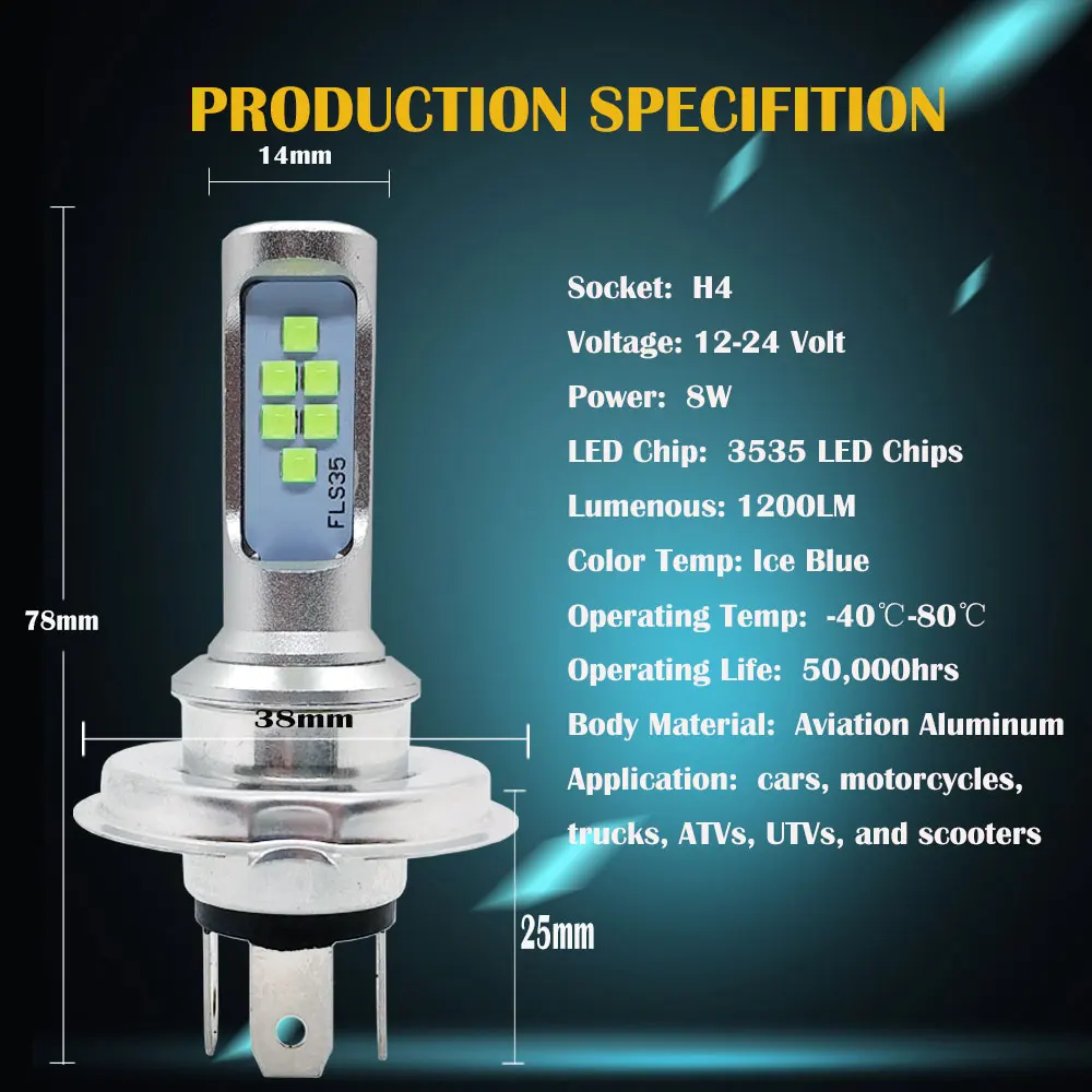 H4 HS1 светодиодная мотоциклетная фара 12 SMD 1200LM Hi Lo лампа Скутер ATV аксессуары противотуманные фары для Suzuki Ice Blue 1