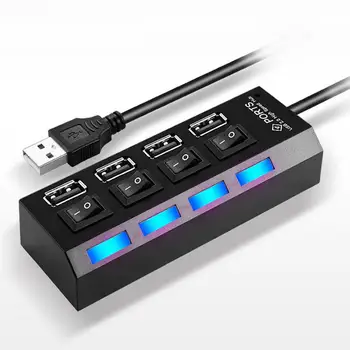 

4 Port Micro USB Hub 2.0 USB Splitter High Speed 480Mbps USB 2.0 Hub LED With ON/OFF Switch for Tablet Laptop Computer Notebook