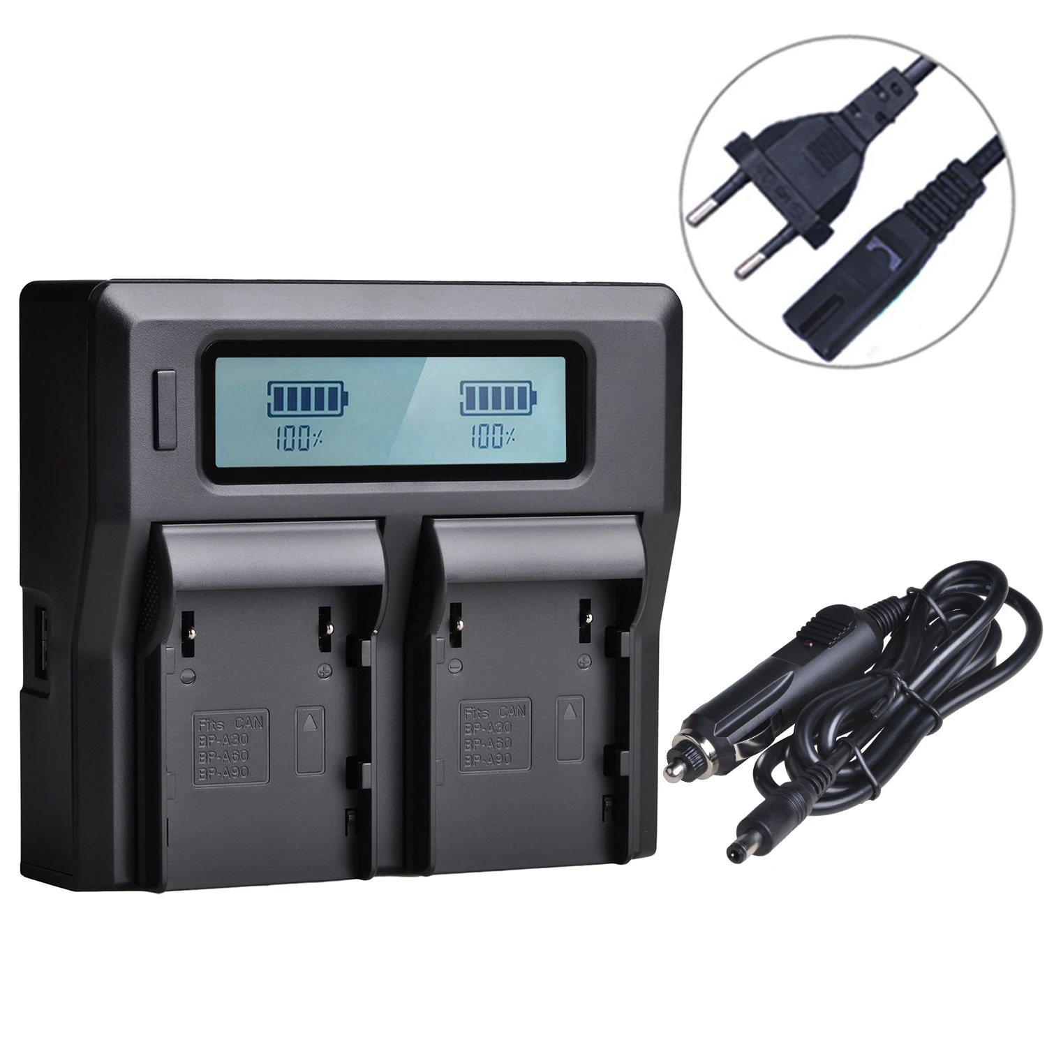 2Pcs 6800mAh BP-A60 BP A60 Battery + LCD Dual Charger for Canon CA-CP200L, EOS C200, C200 PL, C200B, C300 Mark II, XF705 