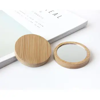 

100pcs bamboo Cosmetic Mirror Round Portable Mirror Elm makeup mirror Student portable makeup small princess mirror your logo SN