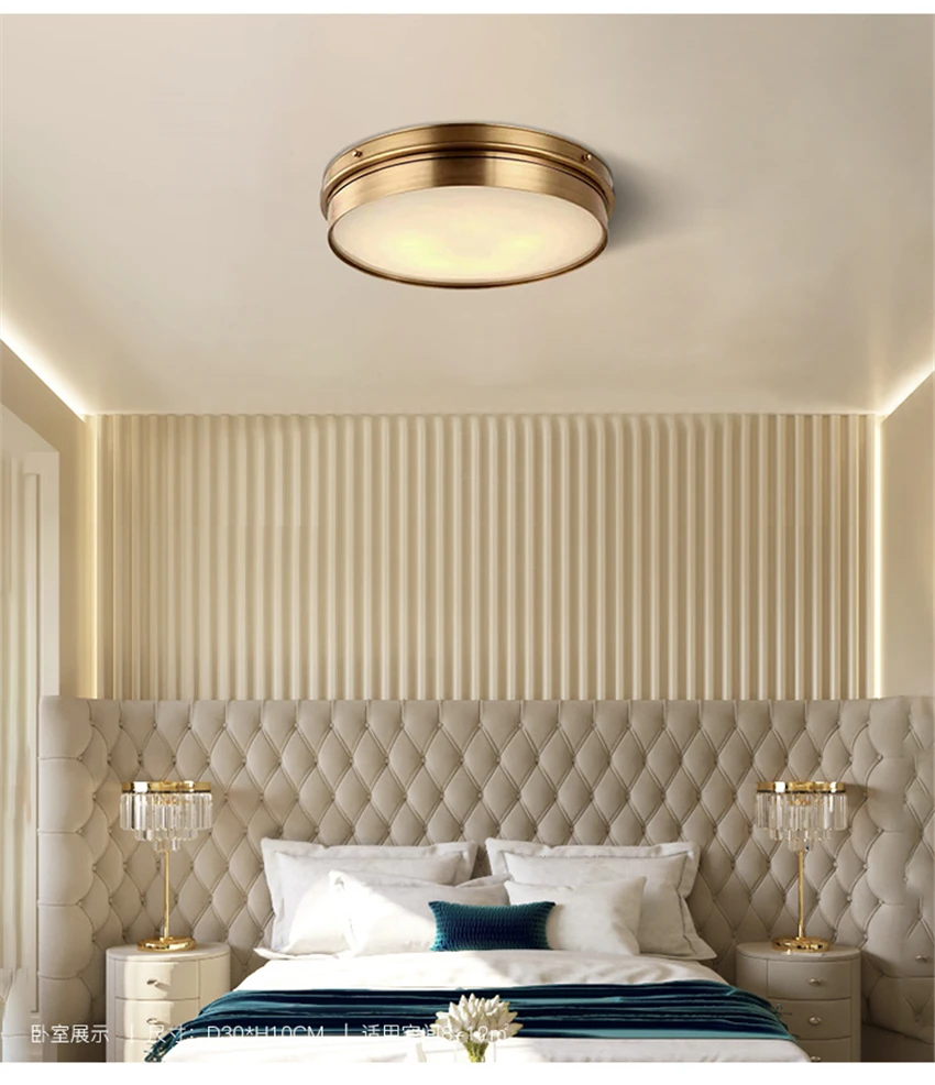 American Country All-copper Ceiling Lights Modern Minimalist Bedroom Living Room Study Round Luxurious Ceiling Lamps Lighting