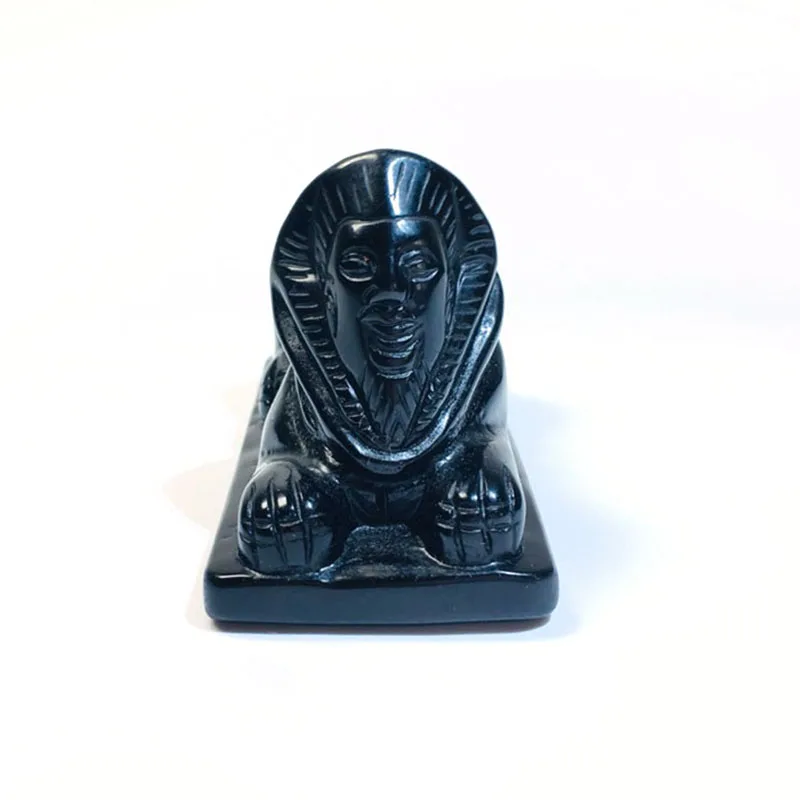 Natural Black Obsidian Sphinx Crystal Craft Statue Reiki Stone Figurine