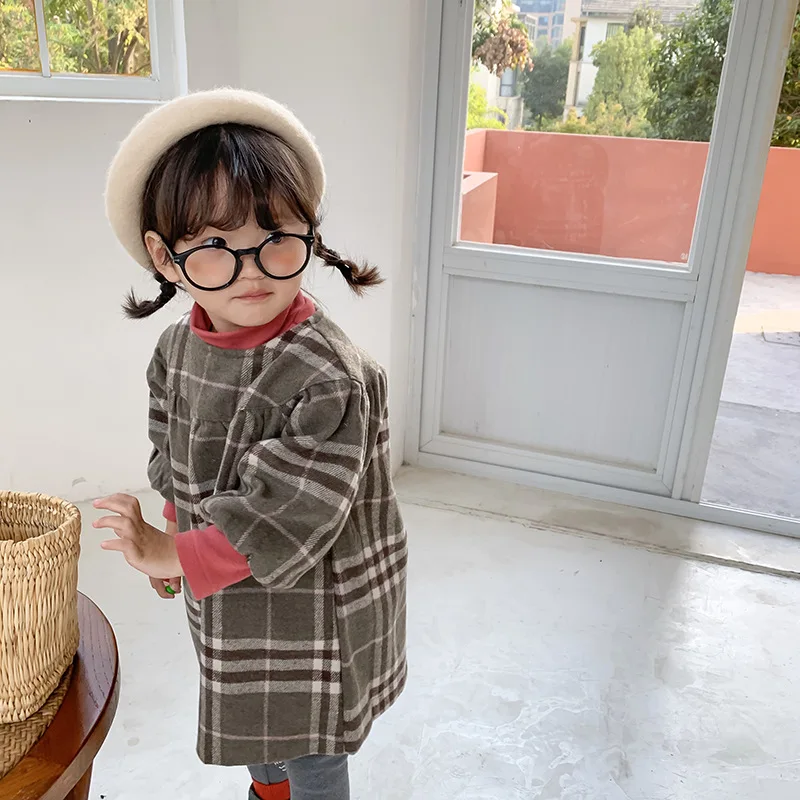 Осенне-зимнее плотное платье в клетку для девочек детские двухслойные флисовые плотные платья принцессы с длинными рукавами