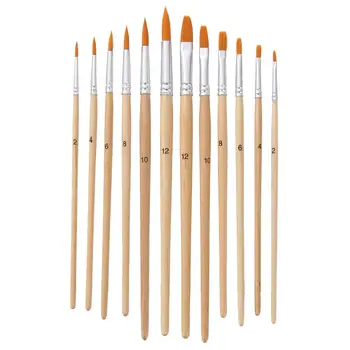 

12Pcs Watercolor Oil Acrylic Painting Brushes Wooden Handle Nylon Hair Pen Tool