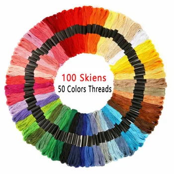 

100 Skeins Threads Embroidery For Cross Stich DIY Bamboo Embroidery Hoops For Embroidery, Needlecraft And Quilting