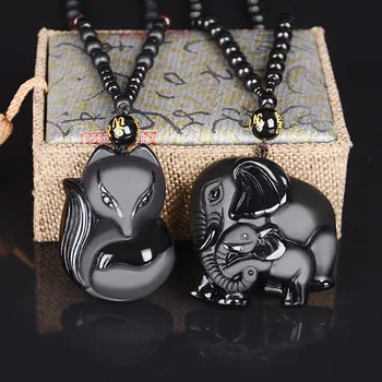 

European and American cross-border obsidian mother elephant fox various money chains men and women jewelry
