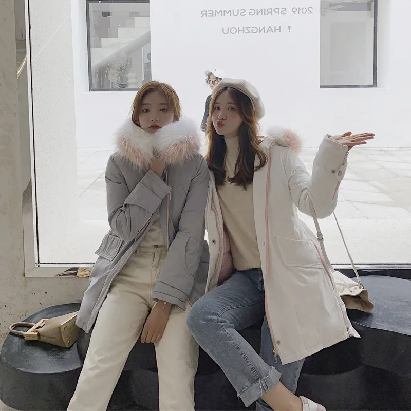 

Drawstring Waist Hugging Versatile Elegant 2019 Winter Korean-style Mid-length Cotton-padded Clothes Slimming