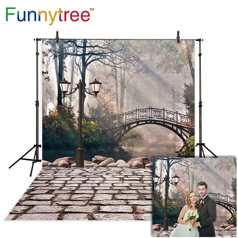 

Funnytree photophone backdrop photography studio European Arch bridge street lake wedding background photophone photocall