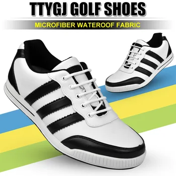 

Men's golf soft sole shoes Leather Golf shoes Men slip resistant sports shoes waterproof Sport Homme Sneakers Three bar shoes