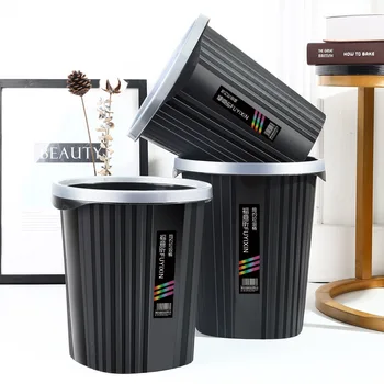 

Black Simple Plastic Pressure Ring Can Household Non-Cover 10L Circle Kitchen for Office Hotel