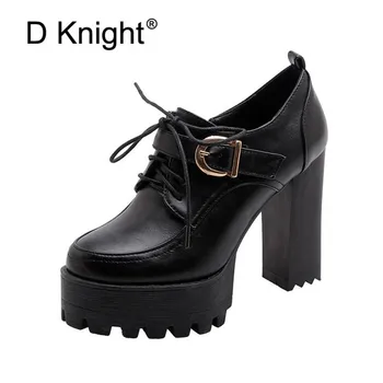 

Big Size 32-42 Pumps Women Shoes New 2020 Fashion Lace Up Lady Thick High Heel Platform Shoes Pumps Round Toe Buckle Woman Pumps