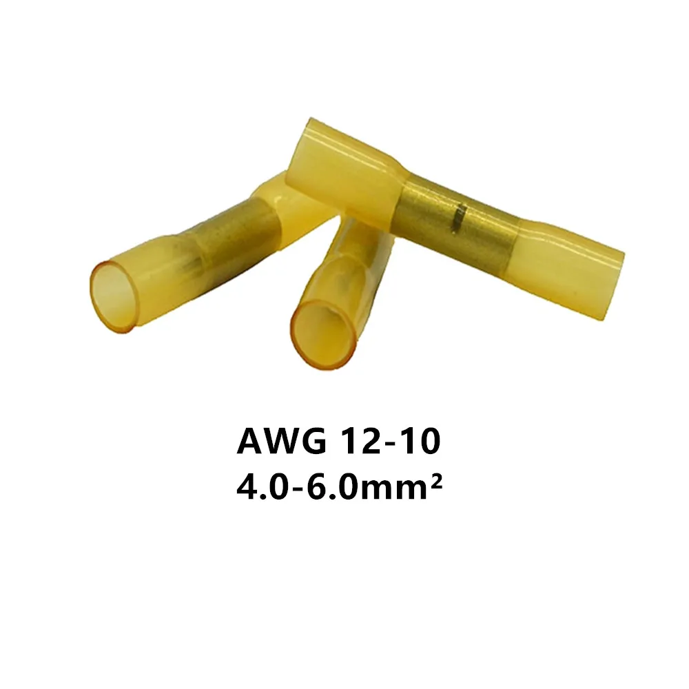 AWG 12-10 4,0-6.0mm мм² нейлон материал водонепроницаемый Электрический провод Кабельный соединитель Заземленный желтый термоусадочный стыковой соединитель 10 шт