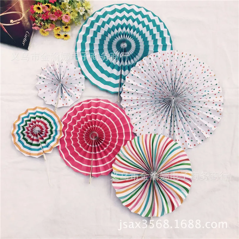 

6Pcs Small Tissue Paper Fans Flowers Pompom Balls Round Lanterns DIY Craft Hanging Small Flower Wedding Party Decoration