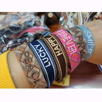 

New Brand Fabric Bracelet Cotton Letter Embroidery Tassel Lace-up Bracelet Woven Bangle Femme Bridal Wedding Jewelry Best Gifts