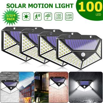 

100/144 LED Solar Light 3 Modes Four-Sided Solar Power Light Motion Sensor Waterproof Outdoor Yard Solar Power Garden Lamps