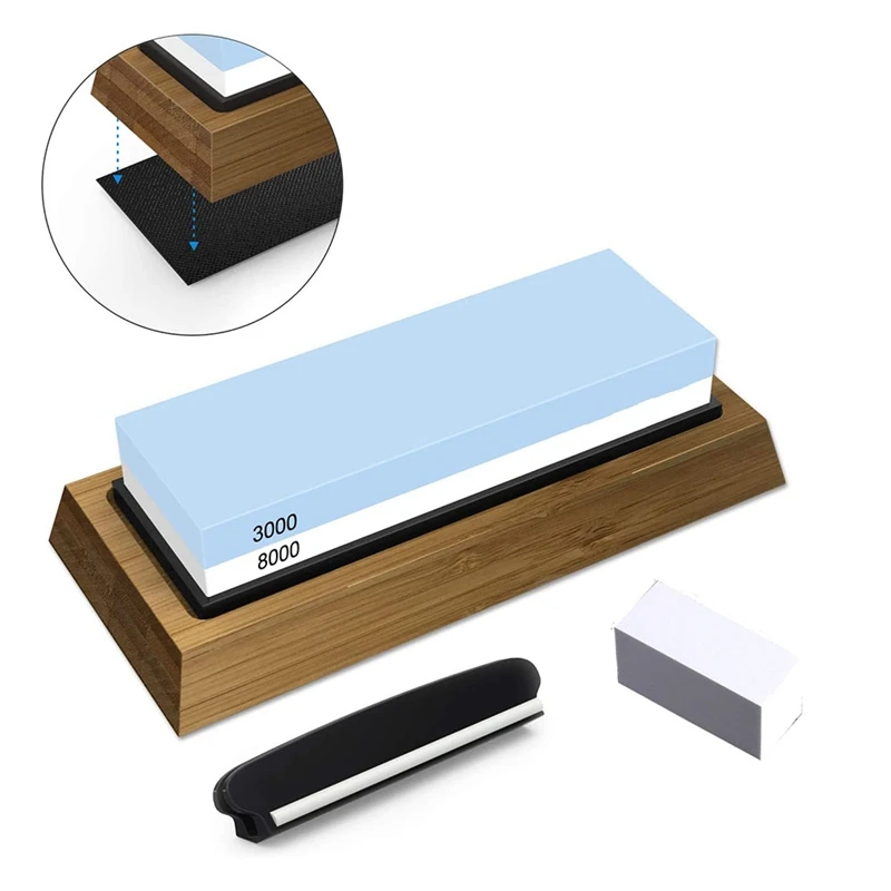 

Sharpening Stone, 2-In-1 Double Sided Knife Sharpener Grit 3000/8000 with Non-Slip Silicone Grip for Kitchen Knives