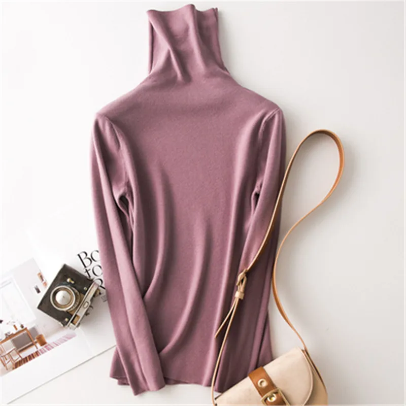 Новая водолазка свитер женский джемпер Зимний толстый теплый длинный рукав вязаный пуловер свитер женский розовый желтый синий PZ2235 - Цвет: Фиолетовый