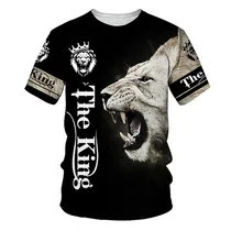 Camiseta con estampado 3D de El león para hombre, camisetas de manga corta con cuello redondo, Tops de estilo 3D, camisetas informales de moda 2021