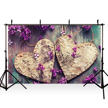 

Wedding Photography Background Happy Valentine's Day Wooden Board Lilac Flower Love Photo Props Backdrop for Photozone