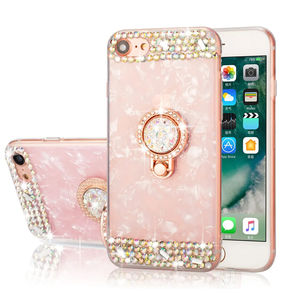 Чехол для IPhone 11 Pro Max X XS XR 6S 7 8 Plus 12 Mini из мягкого ТПУ каучука с кристаллами Dream Shell Ring