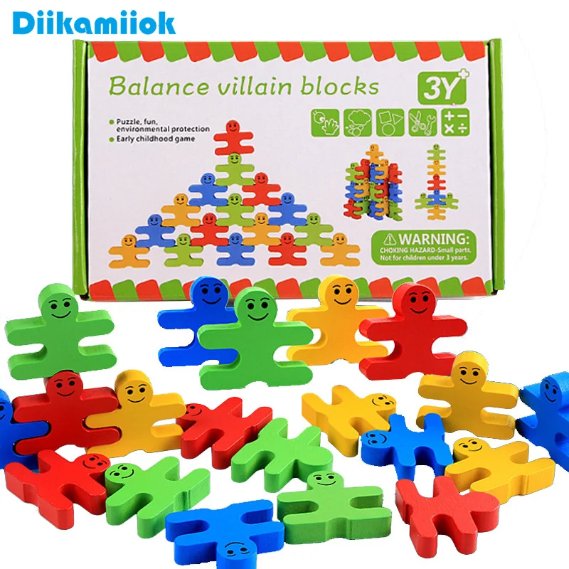  Colorful Wooden Building Blocks Toys for Children Balance Thinking Training Game Wood Stack Kinderg - 4000328894457