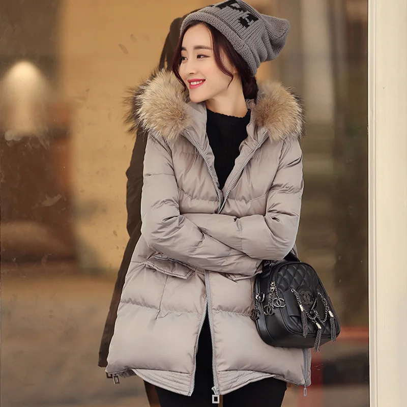 AYUNSUE, зимняя женская куртка, новинка, парка, Корейская куртка с подкладом, Воротник из меха енота, теплая одежда, парки, MD-001, KJ3551
