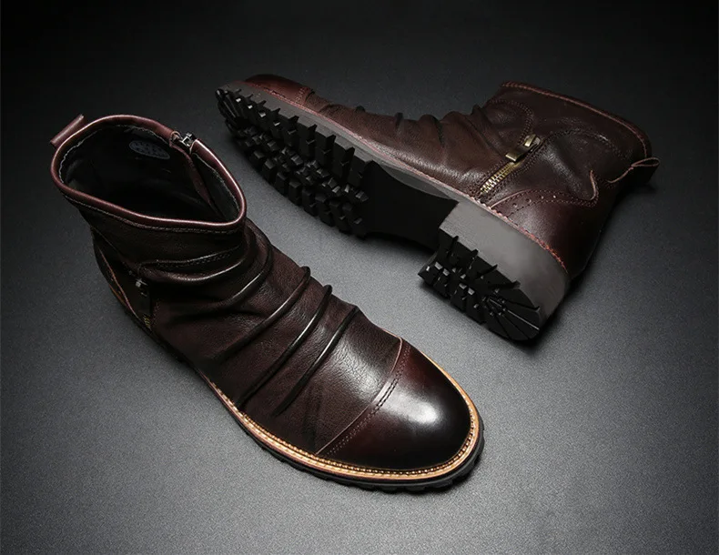 Мужские ботинки «Челси»; кожаные ботинки в винтажном стиле; сезон осень-зима; ковбойские ботинки; мужские Ботильоны на молнии с высоким берцем; botas hombre