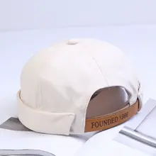 Унисекс Хип-хоп сплошной цвет Моряка Шляпа без полей Docker шапка бини свернутый манжет Череп Кепка с регулируемыми буквами искусственная кожа ремень