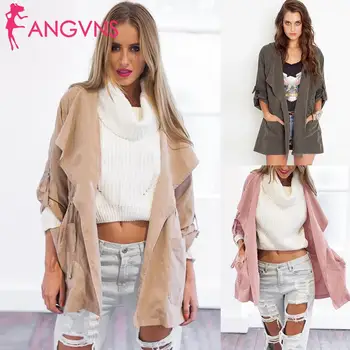 

Women Fashion Hooded Long Sleeve Solid Waistbelt Overcoat Causal Waistbelt, Pocket Winter, Autumn