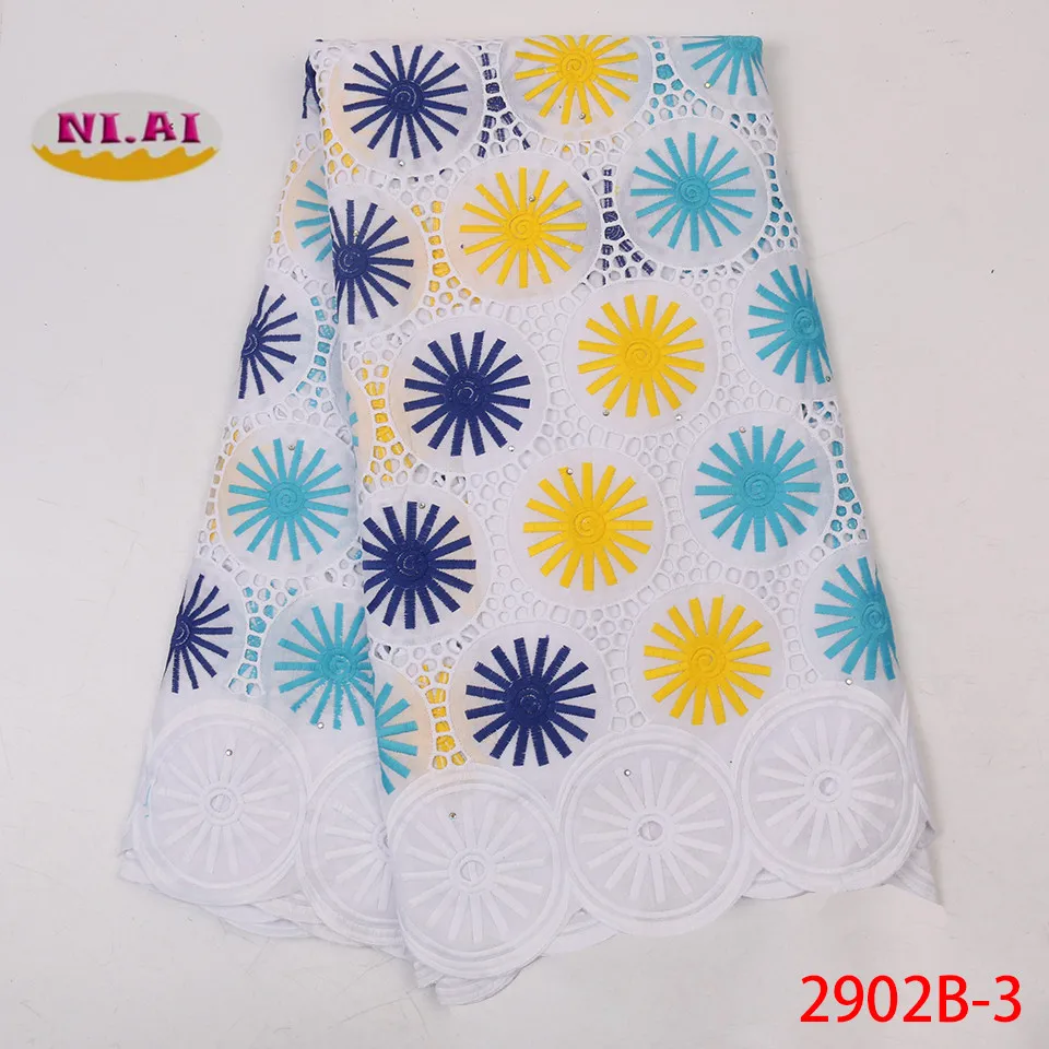 

NIAI African Lace Fabric High Quality Nigerian Pure cotton Embroidery with Rhinestone French Net Lace Fabric for Women XY2902B-3
