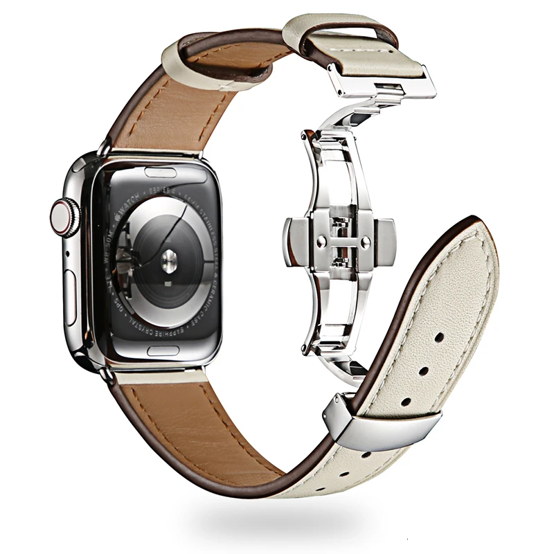 Ремешок из коровьей кожи для Apple Watch 44 мм iwatch series 5 4 3 2 1 Роскошная стальная пряжка 42 мм петля 38 мм Замена браслета 40 мм
