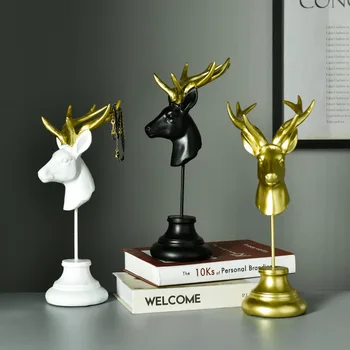 

Deer Head Statue for Home Decor Resin Deer Sculpture Nordic Home Decoration Tabletop Statues