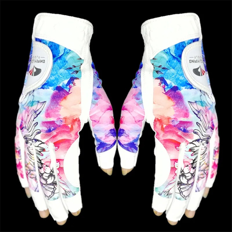 

Golf Gloves Women Genuine Leather Lycra Left Right Hand Gloves Cycling Golf Lady Sports Protective Gear Golf Accessories 1 Pair