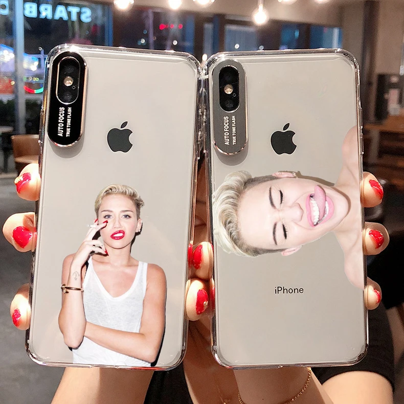 

Fashion Singer Miley Cyrus clear soft cover case for iphone 8 7 6 plus X XS XR MAX 5 for Samsung Galaxy 8 9 10 plus coque shell