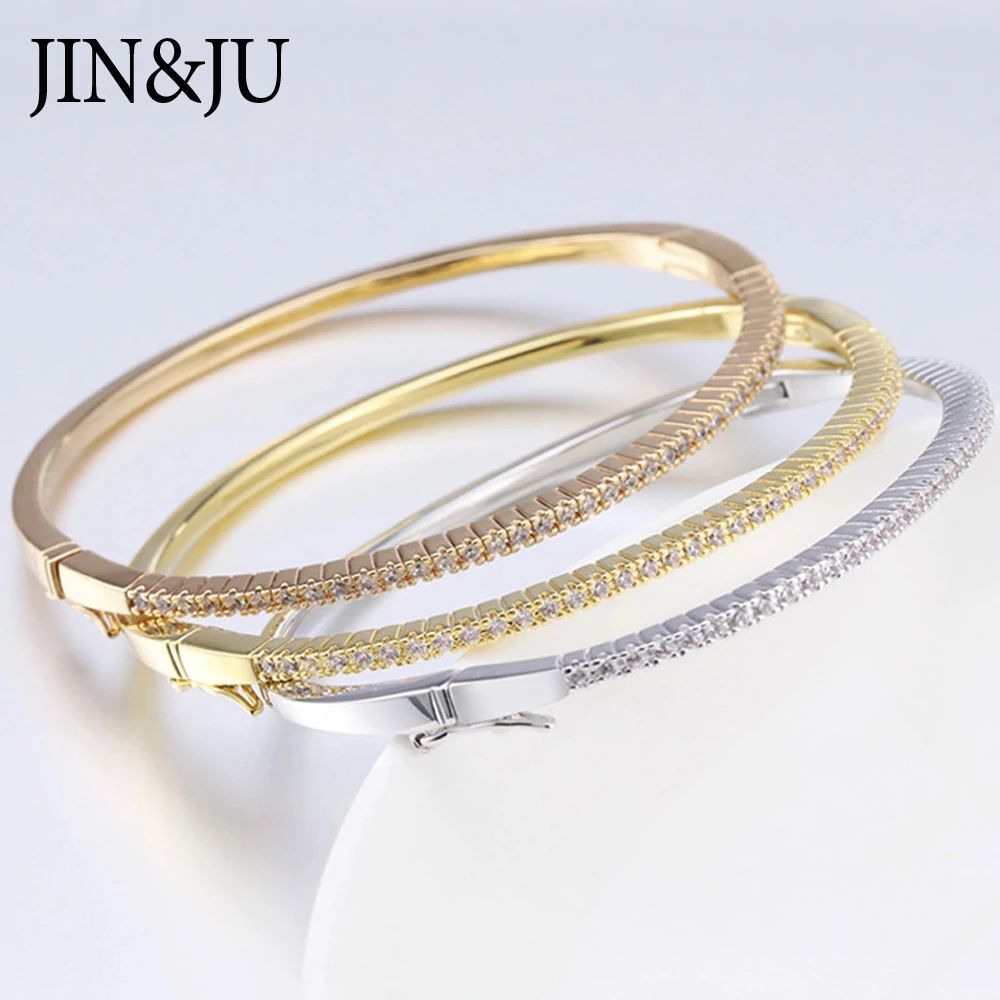JIN & JU Роскошные браслеты розового золота для женщин круглые на запястье девушек