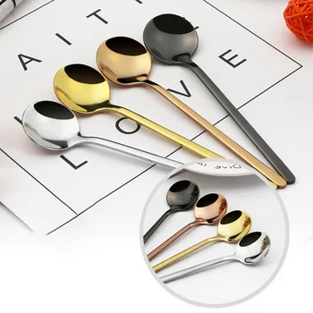 

Stainless Steel Teaspoon Round Shape Coffee Spoon Dessert Ice Cream Fruit Spoon Teaspoons Kitchen Drinking Flatware 13cm