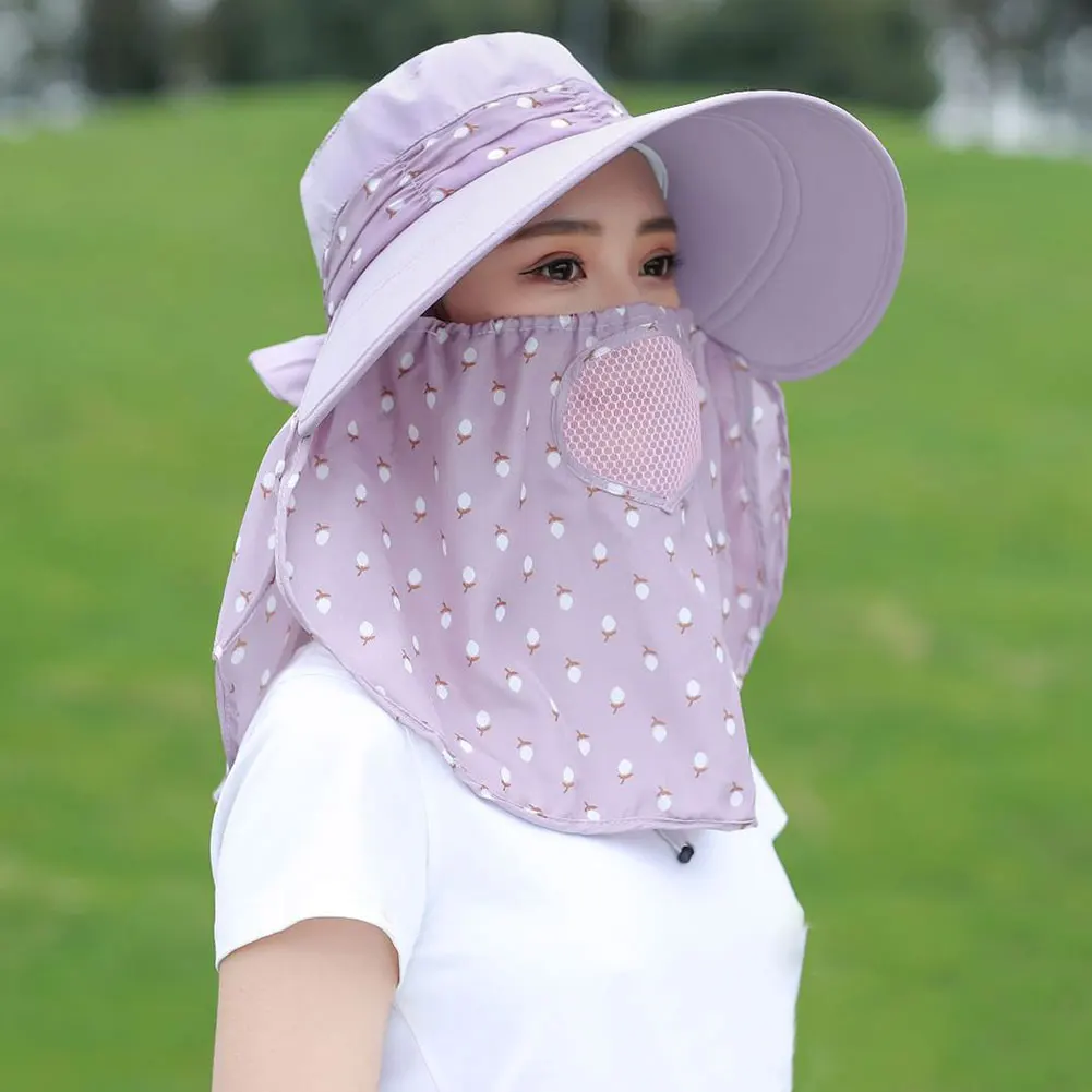 Sun-proof Protection Hiking Visor Cap Foldable Lightweight Outdoor Windproof With Mask Women Hats Summer Detachable Wide Brimmed