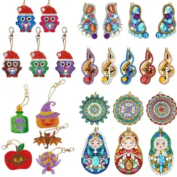 

4Pcs 5Pcs DIY Full Drill Special Shaped Diamond Painting Keychains Pendant Diamond Keyring Embroidery Cross Stitch Craft