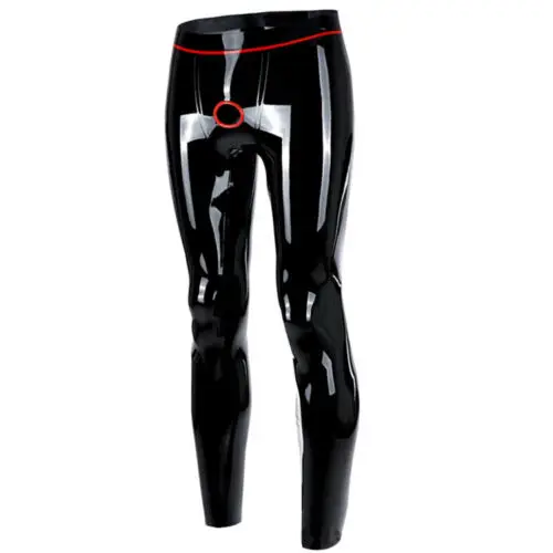 Latex Men Trousers trims Ring Holes Skinny latex leggings Men Leggings