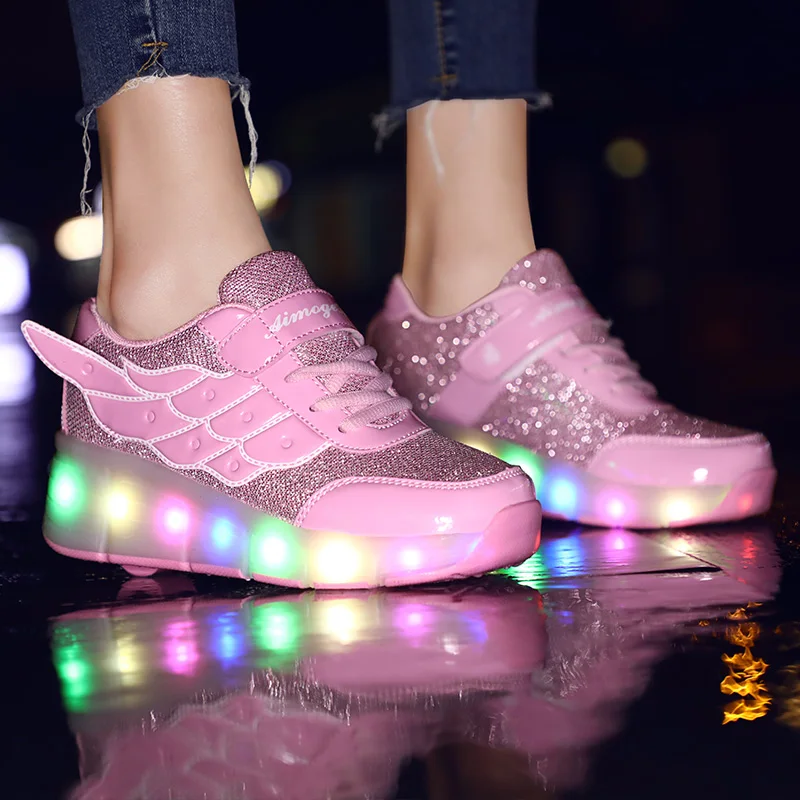 

2020 New Children LED Roller Skate Shoes With Two Wheels Heelys USB chargable Lights Up Kids Shoes Adult Boys Girls Sneakers